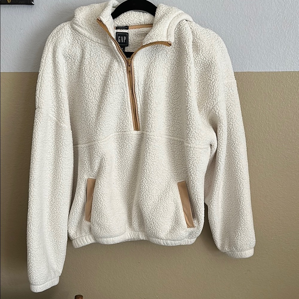 GAP Cream Zip Up Sweater with High Collar